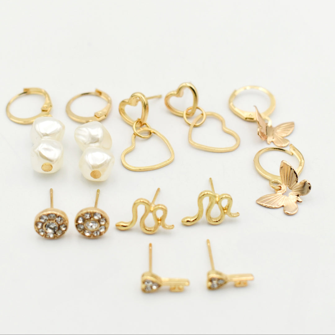 Gold Key Heart 6-Pack Earrings