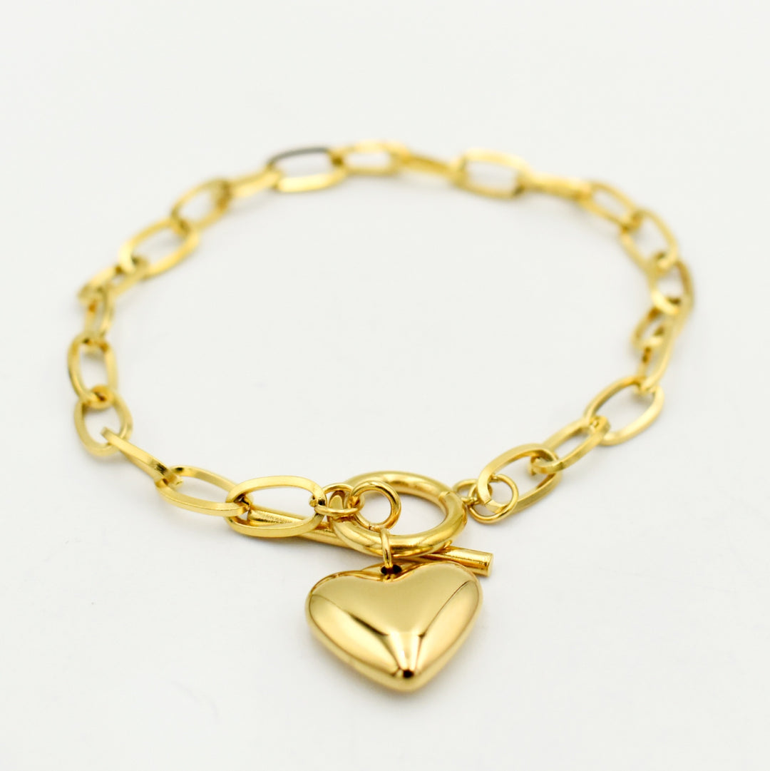 Gold Link T-Cross Heart Bracelet