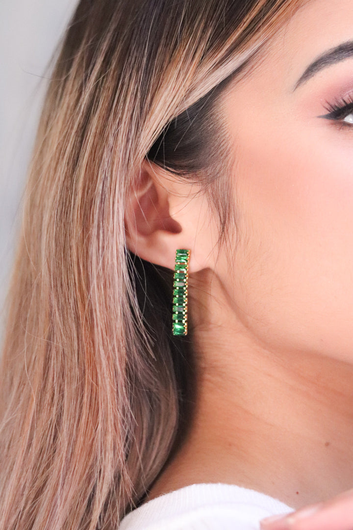 Green Baguette Cubic Zirconia Drop Earrings