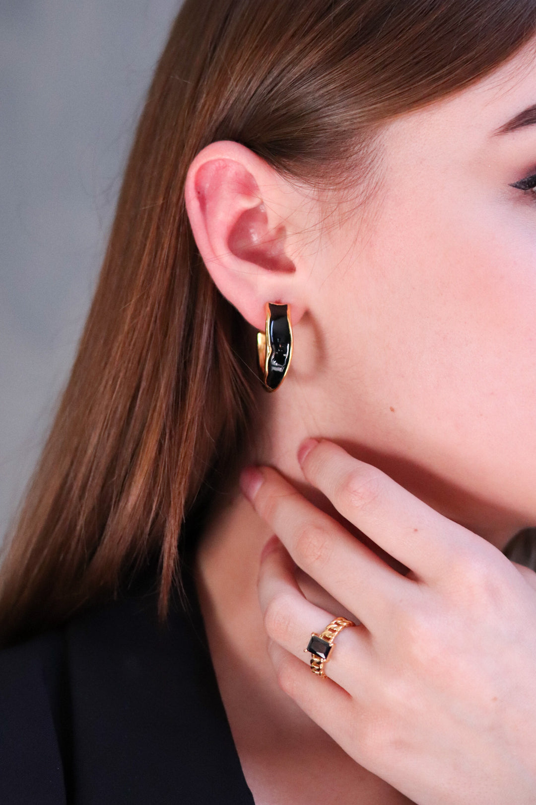 Black Enamel Hoop Earrings