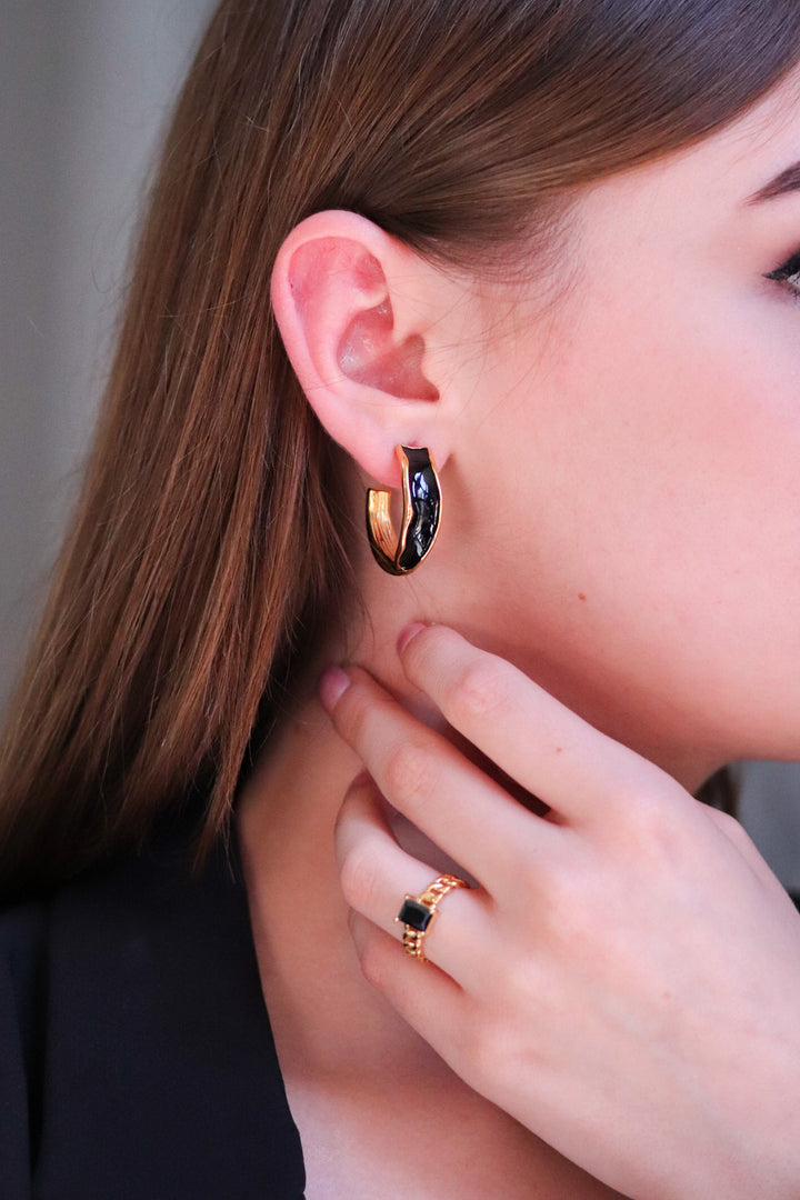 Black Enamel Hoop Earrings